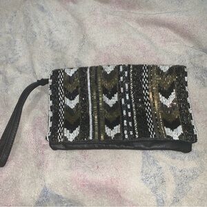 Chic Black and Gold Beaded Wristlet